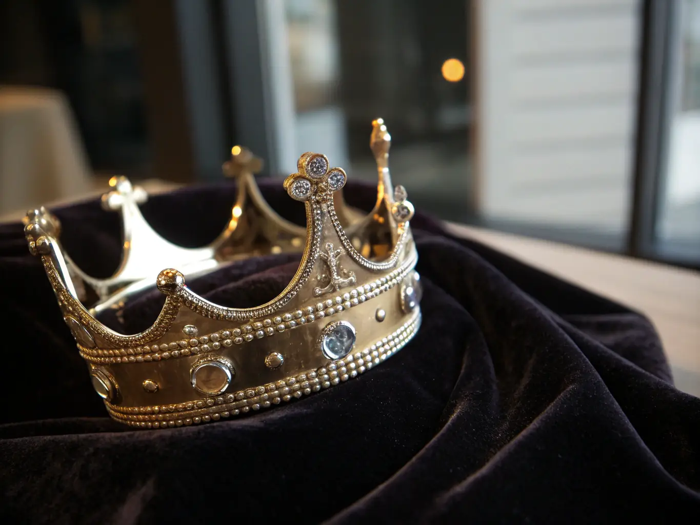 A close-up shot of a perfectly crafted porcelain crown, highlighting its natural translucency and detailed anatomy, set against a blurred background of dental tools.